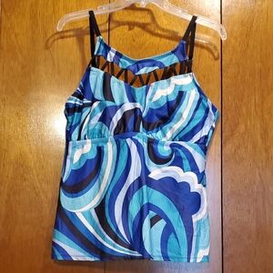 24th & Ocean Blue and Black Swirl Swim Top